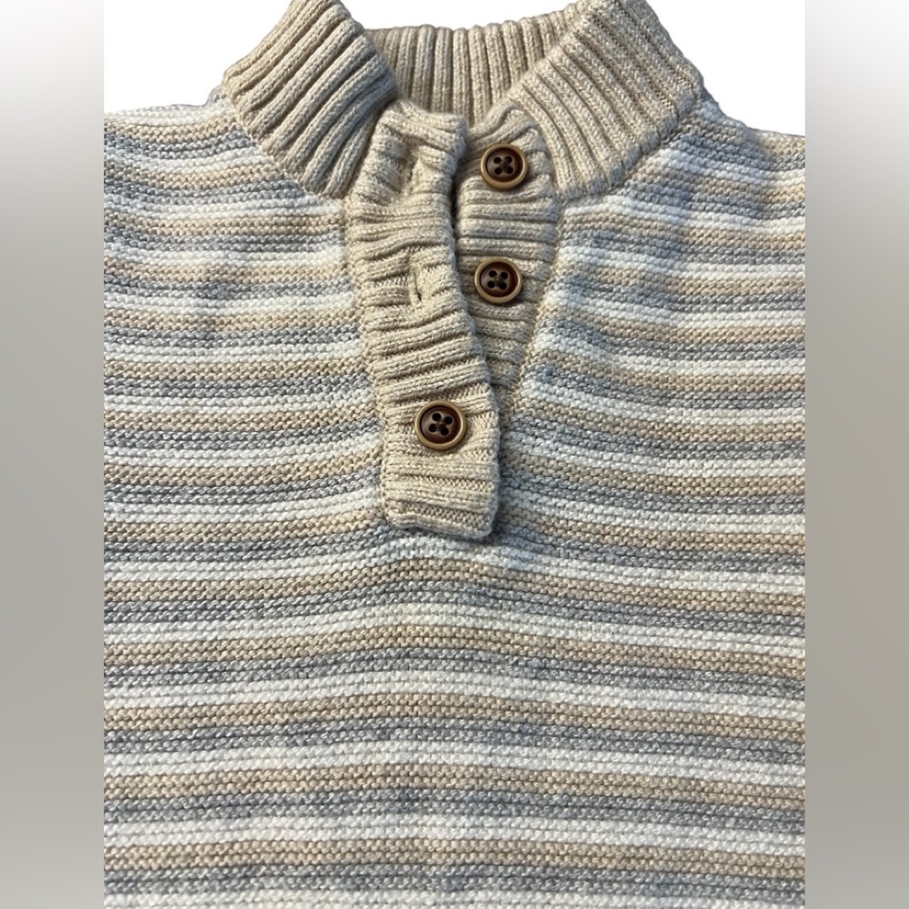 Janie and Jack Light Tan, Gray & White Striped Onsie Sweater Outfit - Picture 3 of 7